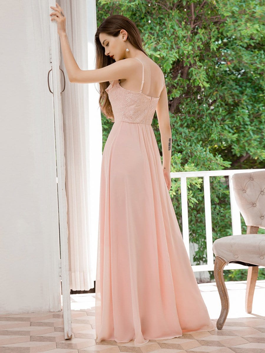 Color=Pink | Flattering Spaghetti Straps V-Neck Chiffon Bridesmaid Dresses-Pink 2