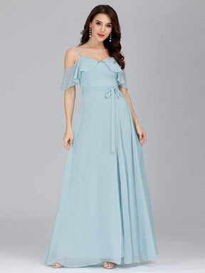 Color=Sky Blue | Dainty Chiffon Bridesmaid Dresses With Ruffles Sleeves With Side Slit-Sky Blue 6