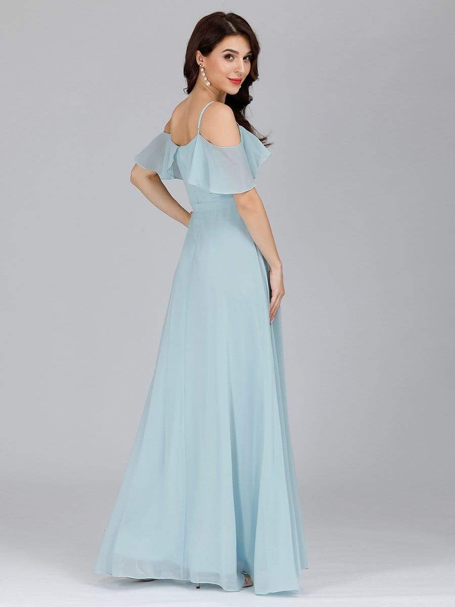 Color=Sky Blue | Dainty Chiffon Bridesmaid Dresses With Ruffles Sleeves With Side Slit-Sky Blue 7