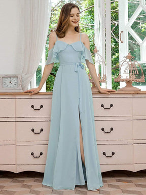 Color=Sky Blue | Dainty Chiffon Bridesmaid Dresses With Ruffles Sleeves With Side Slit-Sky Blue 1