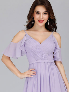 Color=Lavender | Elegant Chiffon V-Neck Bridesmaid Dresses With Ruffles Sleeves-Lavender 10