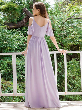 Color=Lavender | Elegant Chiffon V-Neck Bridesmaid Dresses With Ruffles Sleeves-Lavender 2