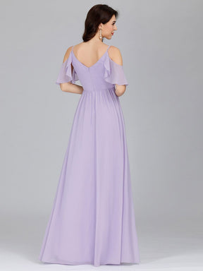 Color=Lavender | Elegant Chiffon V-Neck Bridesmaid Dresses With Ruffles Sleeves-Lavender 7