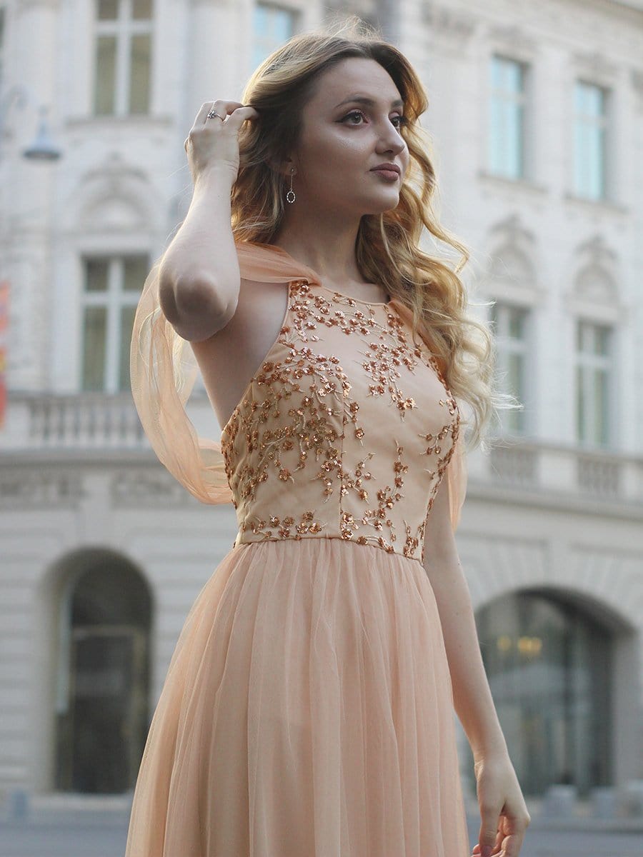Color=Blush | Sexy Halter Neckline Tulle Bridesmaid Dresses With Paillette-Blush 8