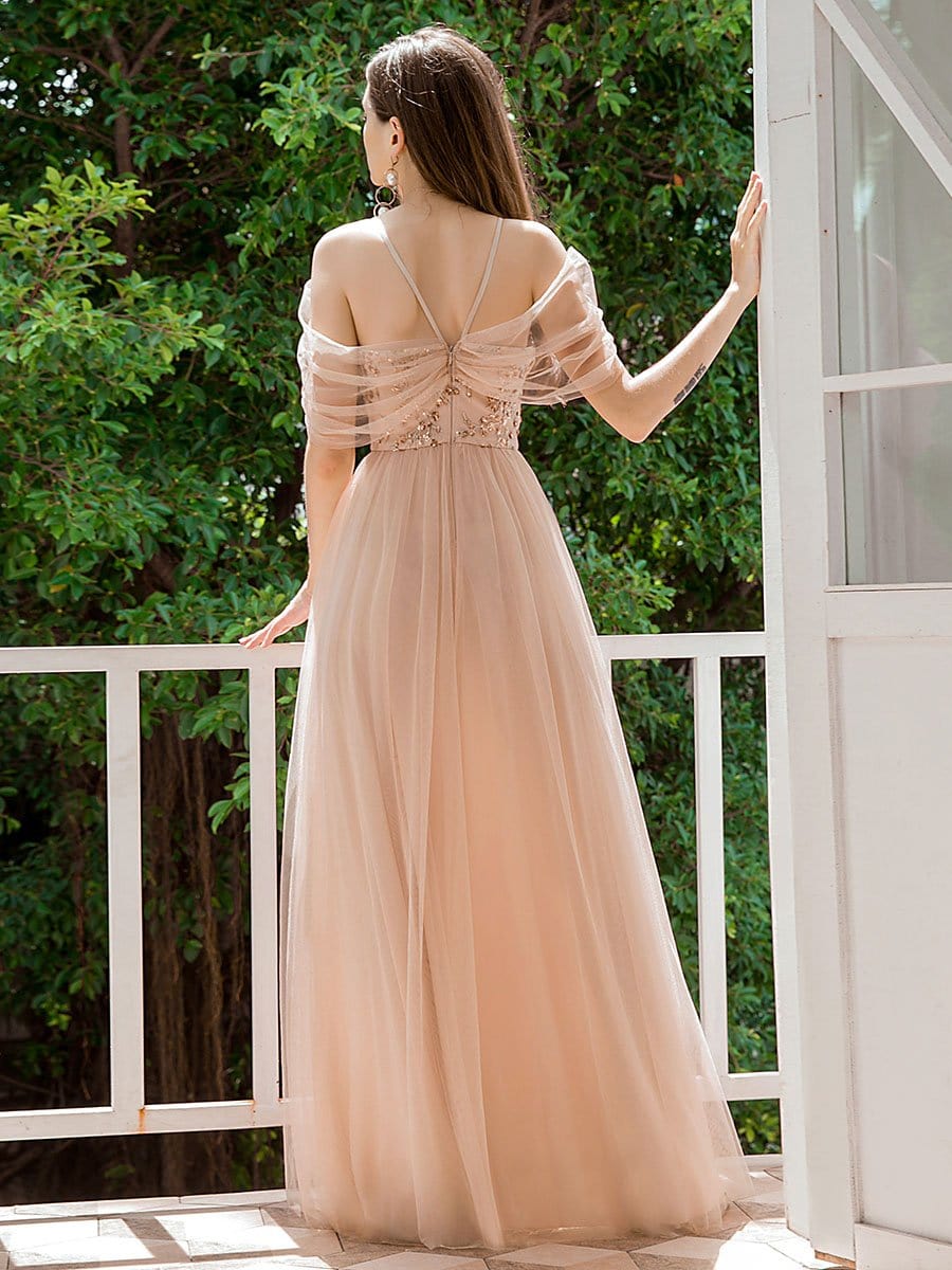 Color=Blush | Sexy Halter Neckline Tulle Bridesmaid Dresses With Paillette-Blush 5