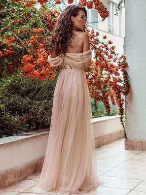 Color=Blush | Sexy Halter Neckline Tulle Bridesmaid Dresses With Paillette-Blush 2