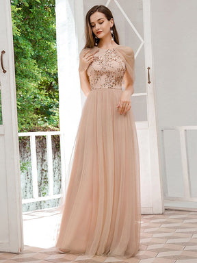 Color=Blush | Sexy Halter Neckline Tulle Bridesmaid Dresses With Paillette-Blush 4
