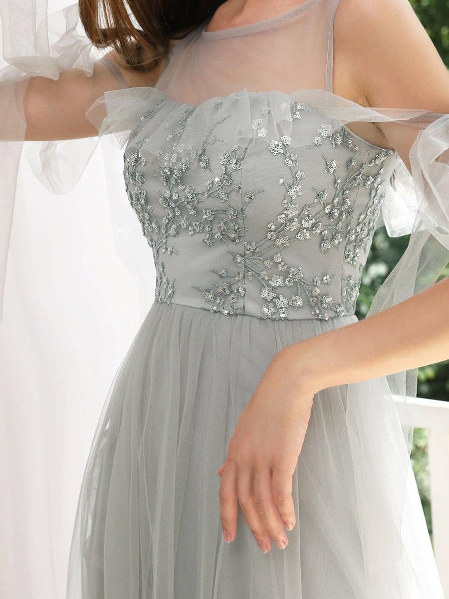 Color=Grey | Sweet Tulle Bridesmaid Dresses With Flowy Ribbons-Grey 5