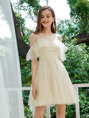 Color=Yellow | Gorgeous Round Neck Tulle Short Prom Dresses-Yellow 1