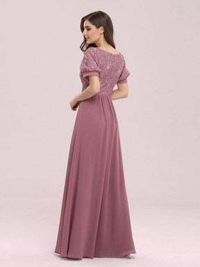 Color=Purple Orchid | Stylish V Neck A-Line Chiffon Wedding Dress For Women With Lace-Purple Orchid 4