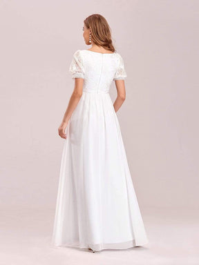 Color=White | Stylish V Neck A-Line Chiffon Wedding Dress For Women With Lace-White 2
