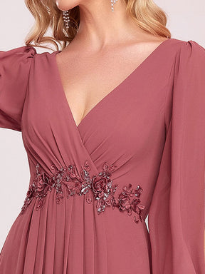 Elegant Chiffon V-Neckline Long Sleeve Formal Evening Dress