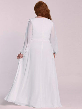 Color=Cream | Deep V Floral Applique Plus Size Maxi Evening Dress-Cream 5