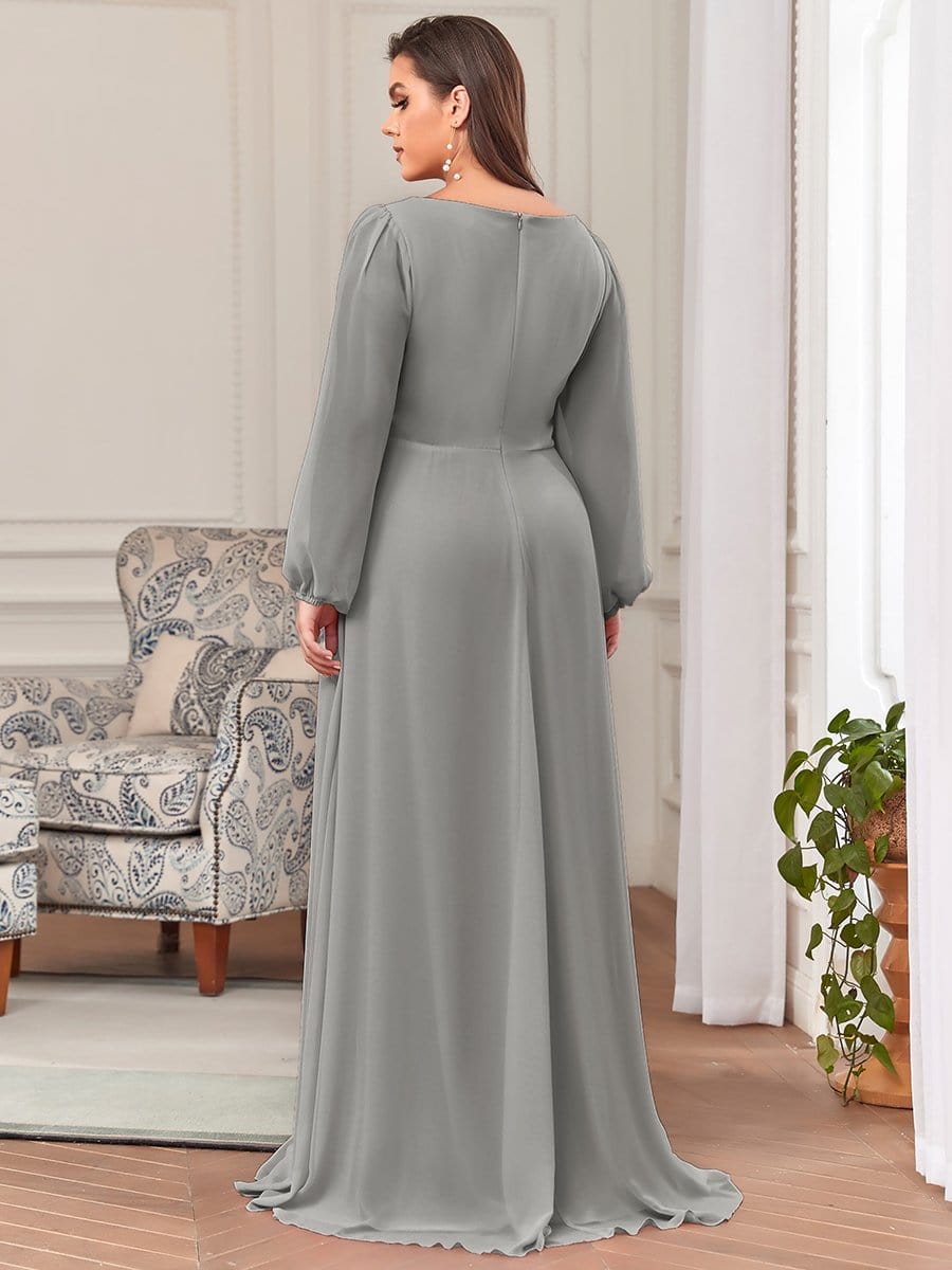 Elegant Chiffon V-Neckline Long Sleeve Formal Evening Dress