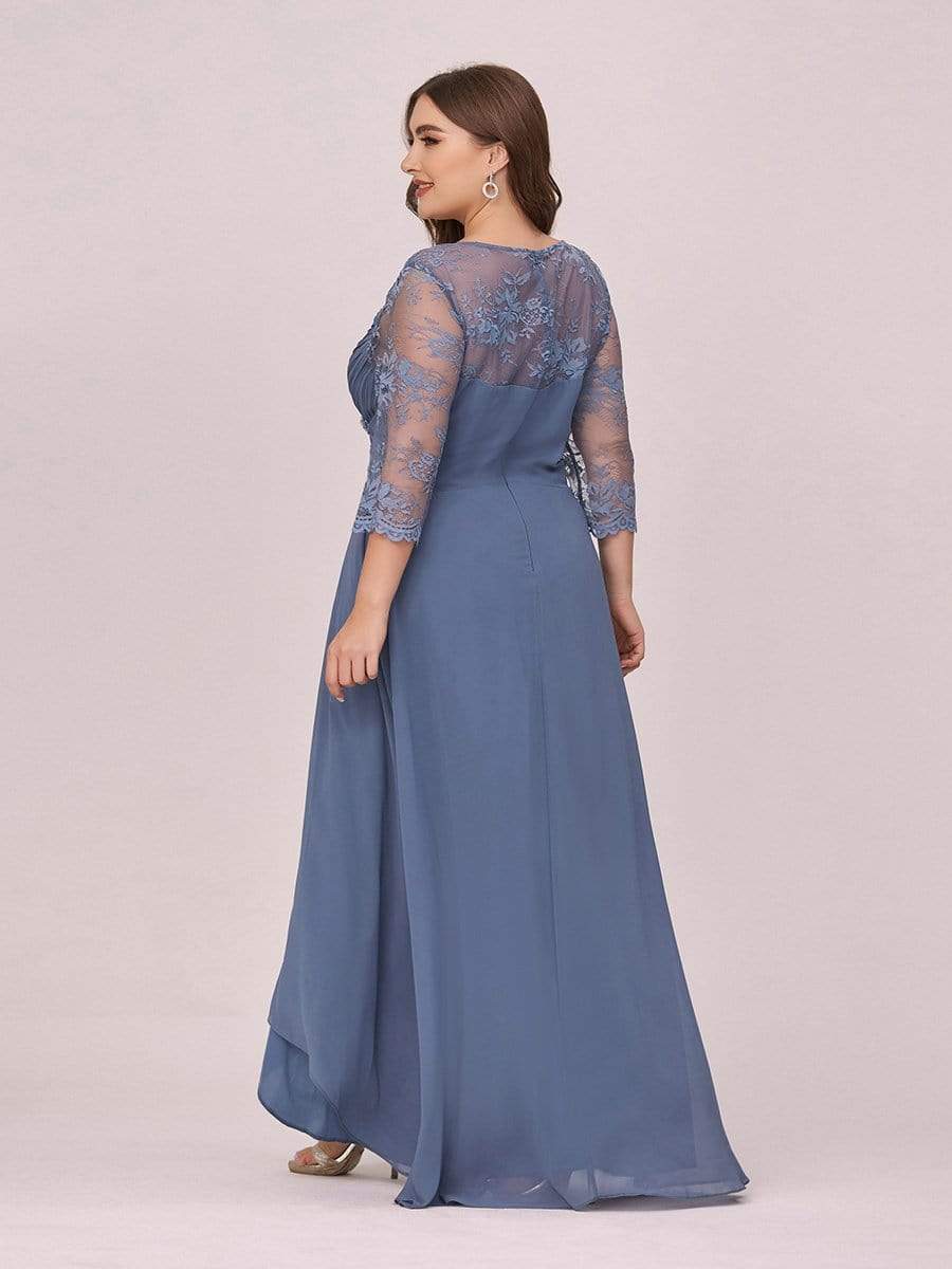 Color=Dusty Navy | Fashion Ruched Plus Size Chiffon Party Dress With Lace-Dusty Navy 2