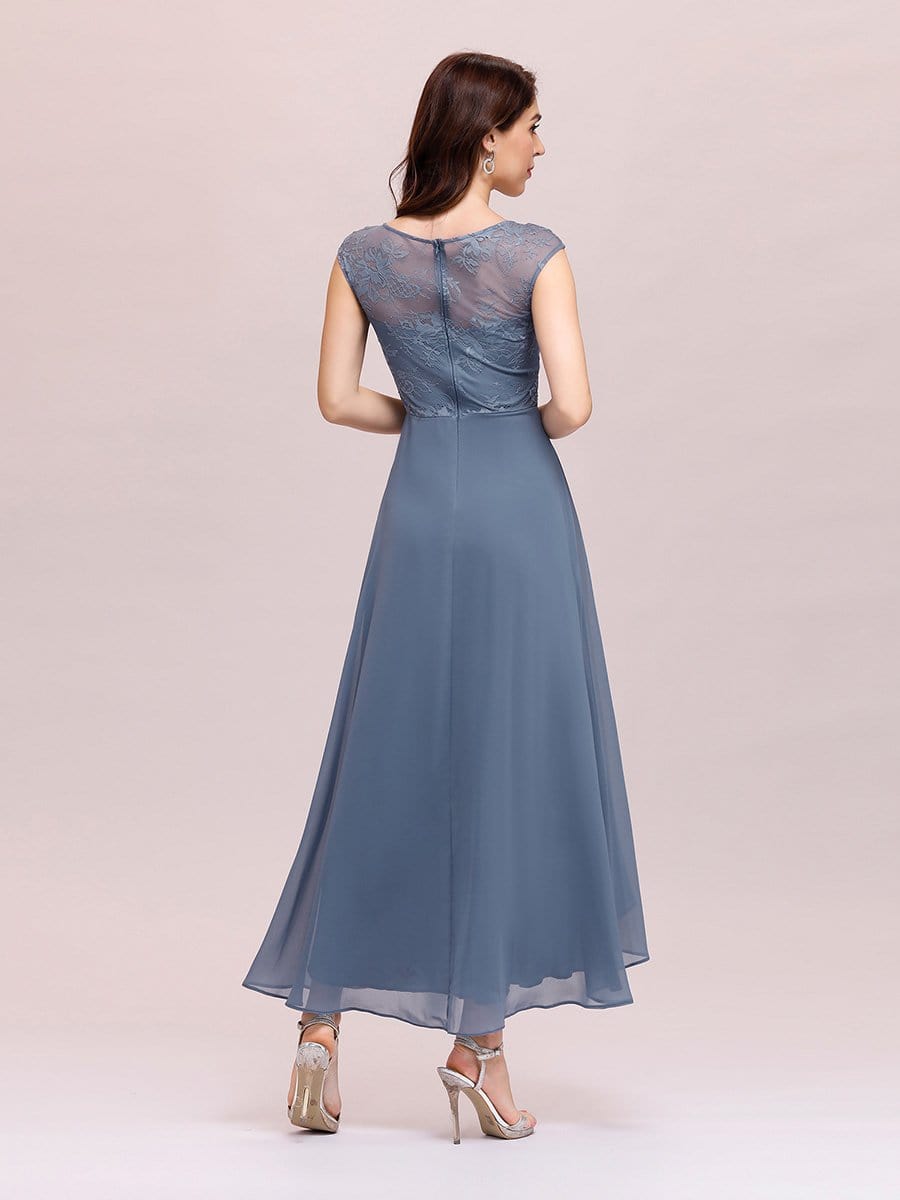 Color=Dusty Navy | Fashion Ruched High Waist Round Neck Chiffon Cocktail Dress-Dusty Navy 2