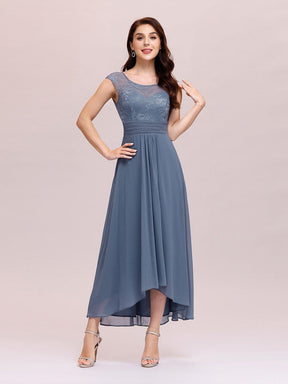 Color=Dusty Navy | Fashion Ruched High Waist Round Neck Chiffon Cocktail Dress-Dusty Navy 4