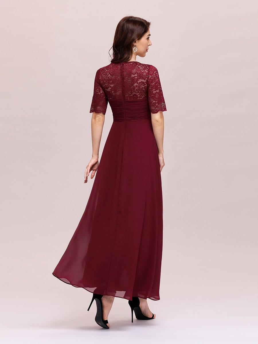Color=Burgundy | Sexy Sweetheart Neckline A-Line Chiffon Cocktail Dress With Lace-Burgundy 2