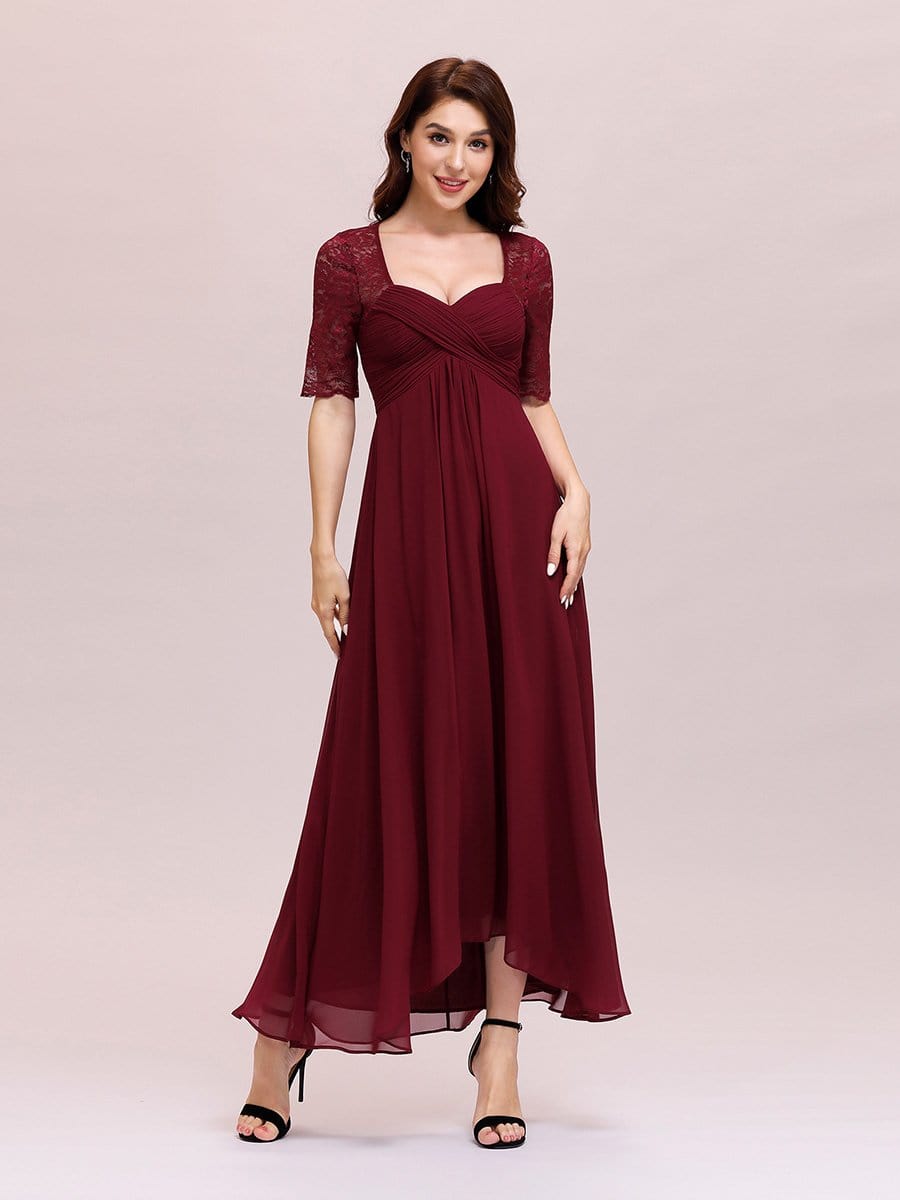 Color=Burgundy | Sexy Sweetheart Neckline A-Line Chiffon Cocktail Dress With Lace-Burgundy 3