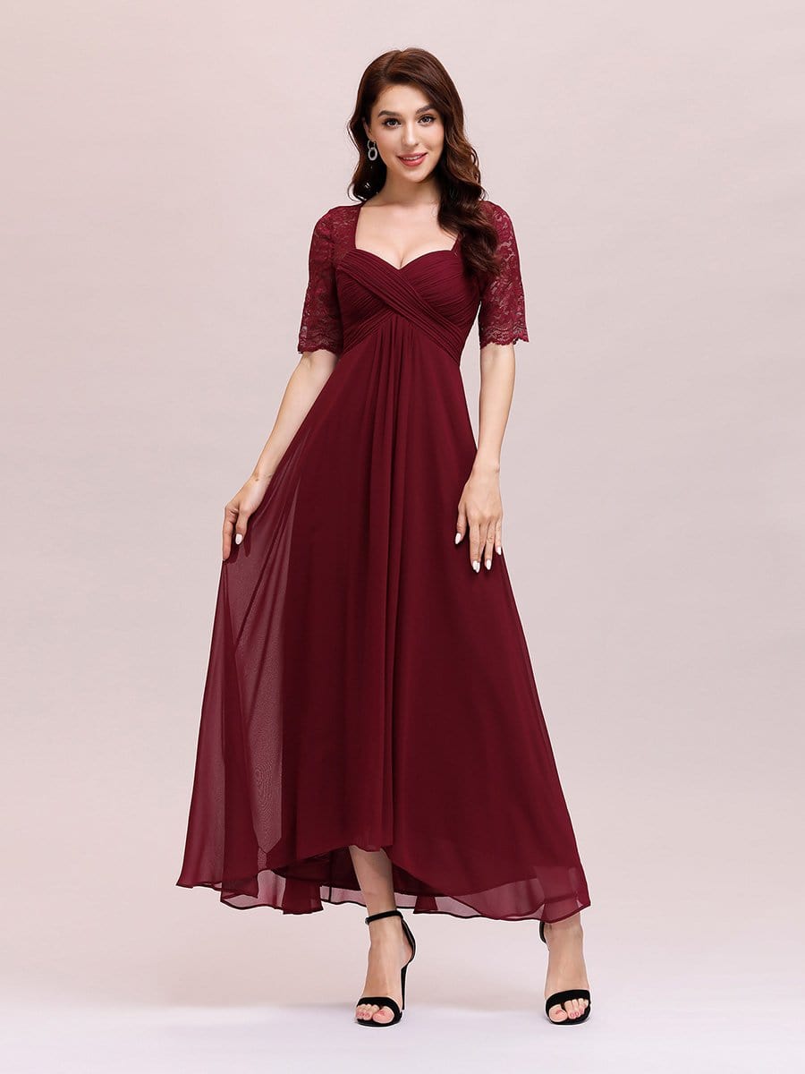 Color=Burgundy | Sexy Sweetheart Neckline A-Line Chiffon Cocktail Dress With Lace-Burgundy 4