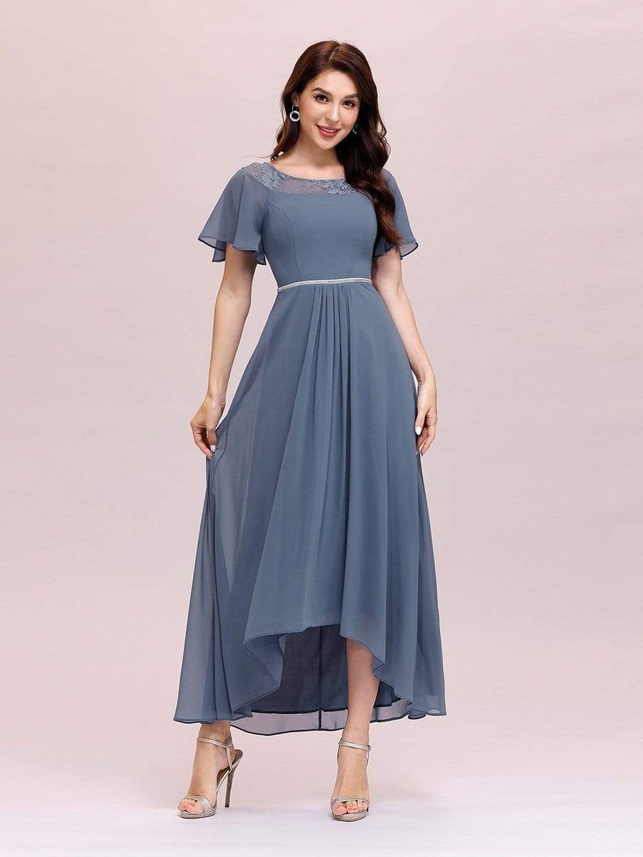 Color=Dusty Navy | Women'S Casual Boat Neck A-Line Midi Dress With Irregular Hem-Dusty Navy 3