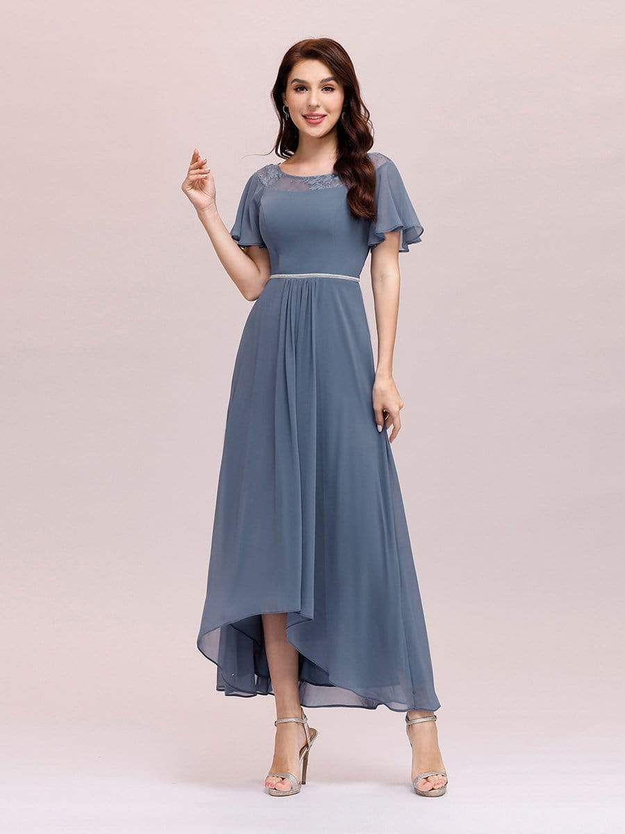 Color=Dusty Navy | Women'S Casual Boat Neck A-Line Midi Dress With Irregular Hem-Dusty Navy 4