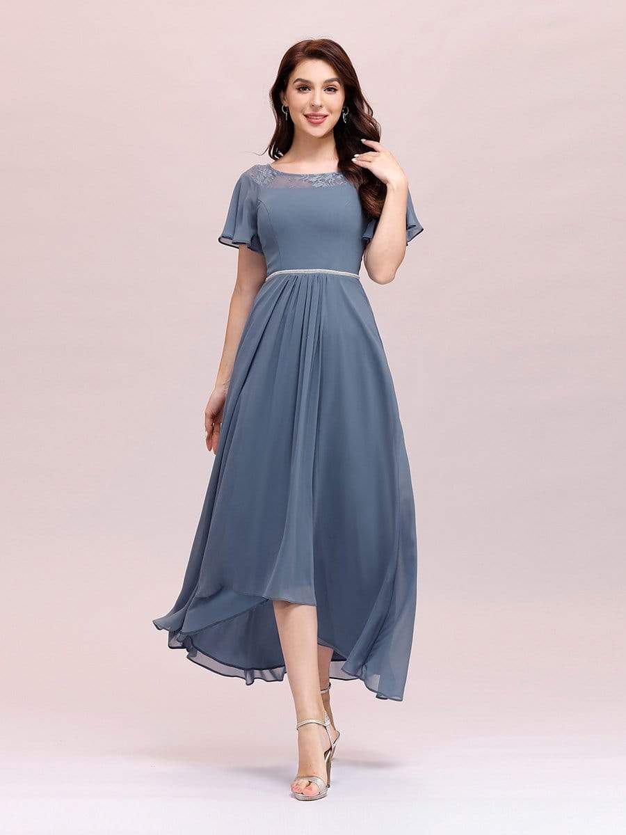 Color=Dusty Navy | Women'S Casual Boat Neck A-Line Midi Dress With Irregular Hem-Dusty Navy 1