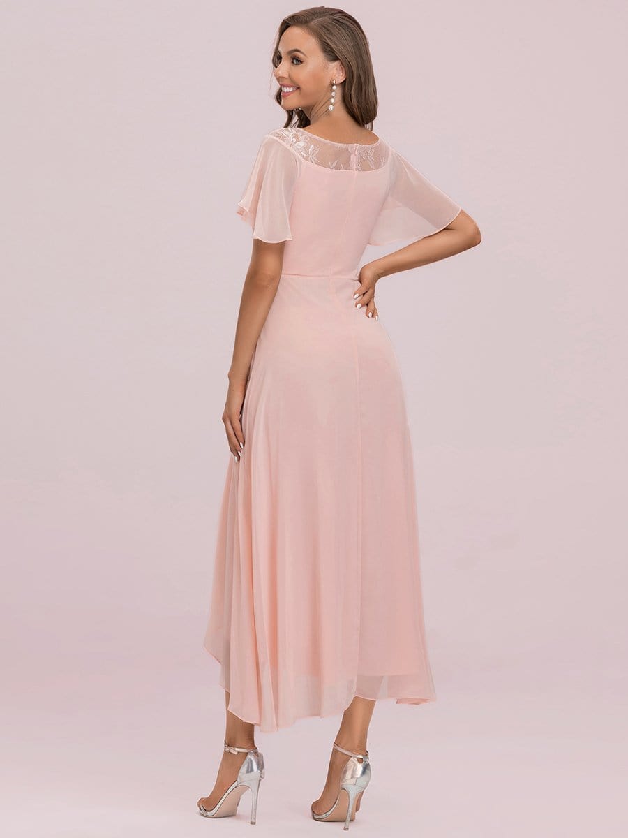 Color=Pink | Women'S Casual Boat Neck A-Line Midi Dress With Irregular Hem-Pink 7