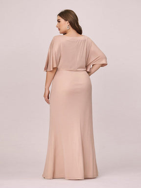 Color=Blush | Elegant V Neck Fishtail Plus Size Evening Dress For Mother Of Bride-Blush 2