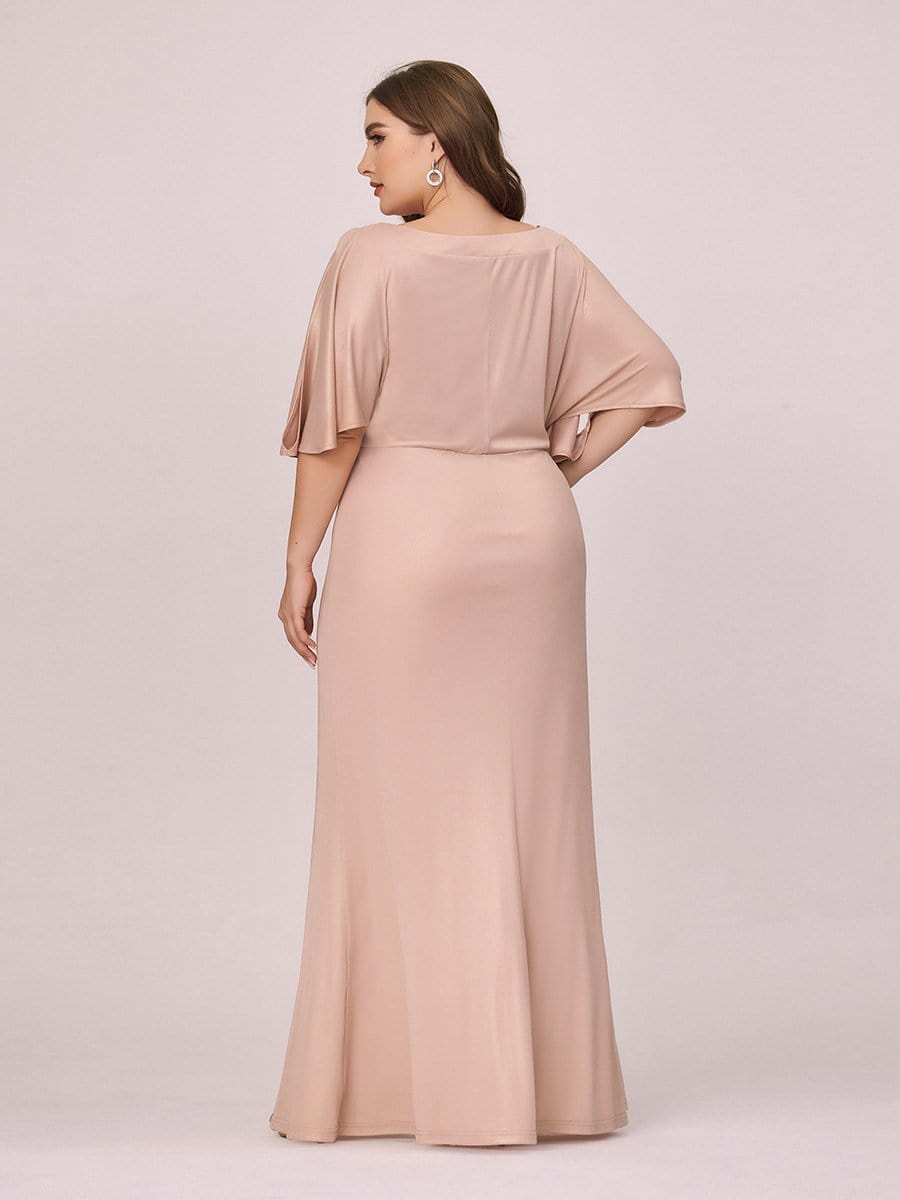 Color=Blush | Elegant V Neck Fishtail Plus Size Evening Dress For Mother Of Bride-Blush 2