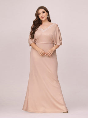Color=Blush | Elegant V Neck Fishtail Plus Size Evening Dress For Mother Of Bride-Blush 4