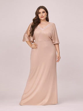 Color=Blush | Elegant V Neck Fishtail Plus Size Evening Dress For Mother Of Bride-Blush 1