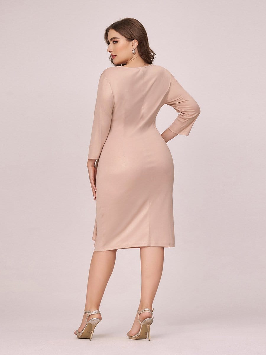 Color=Blush | Women'S Plus Size V Neck Knee-Length Party Dresses For Work-Blush 2