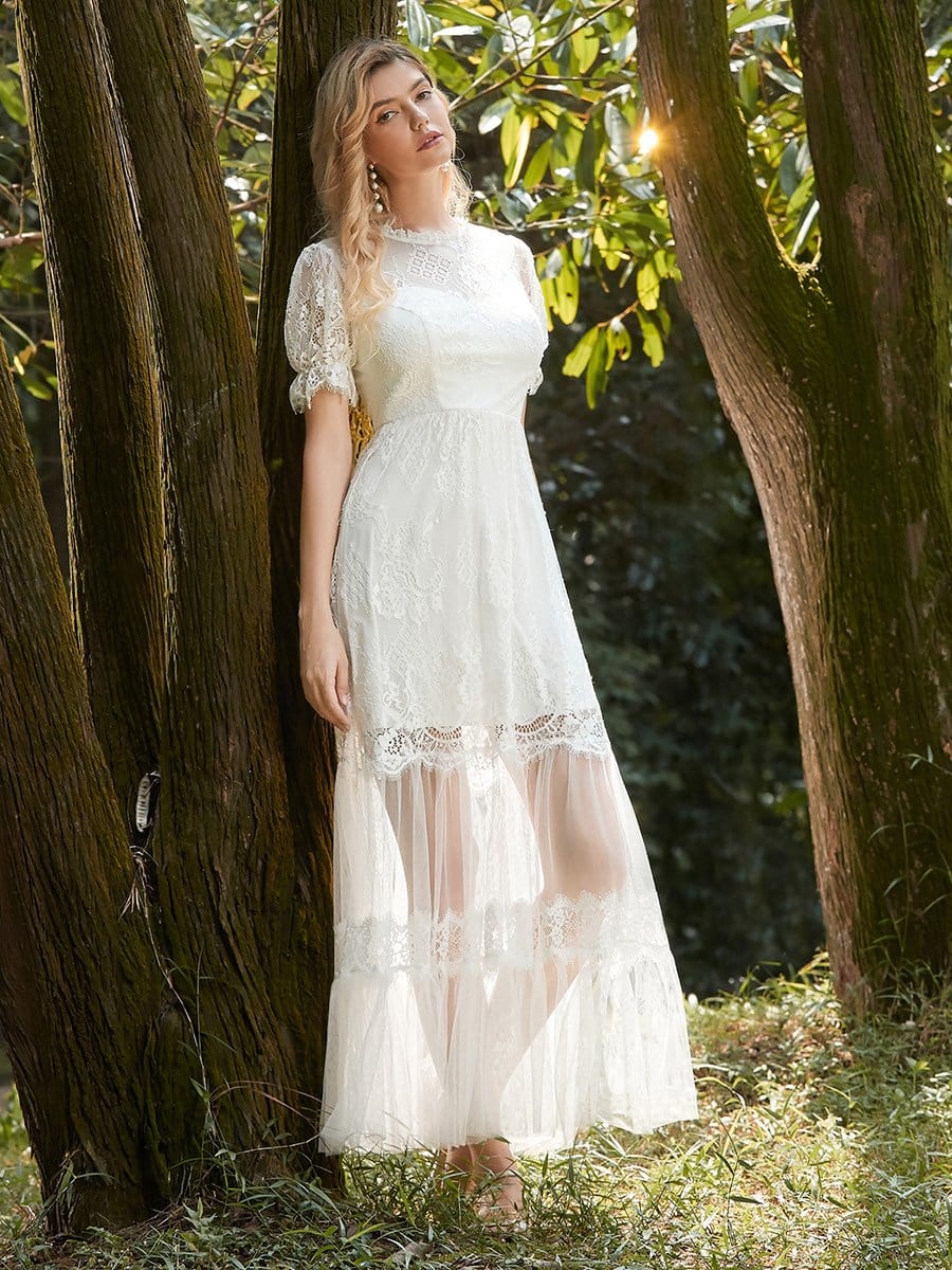 White Lace Midi Dress with Puff Sleeves Online - Ever Pretty AU White Lace Midi Dress with Puff Sleeves Online - Ever Pretty AU