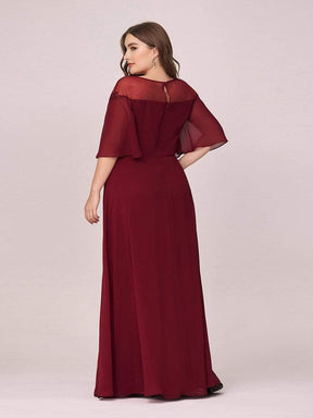 Color=Burgundy | Women'S Fluttering A-Line Chiffon Plus Size Evening Dress-Burgundy 2