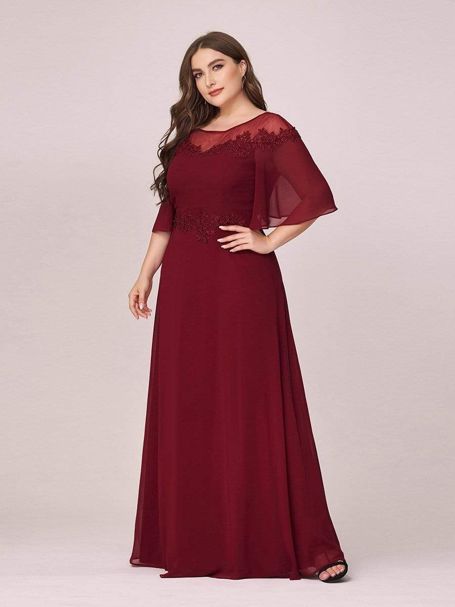 Color=Burgundy | Women'S Fluttering A-Line Chiffon Plus Size Evening Dress-Burgundy 3