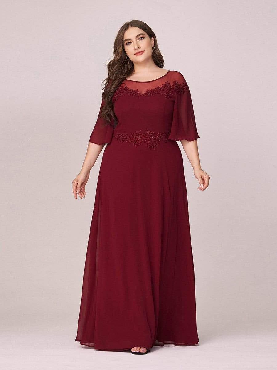 Color=Burgundy | Women'S Fluttering A-Line Chiffon Plus Size Evening Dress-Burgundy 4