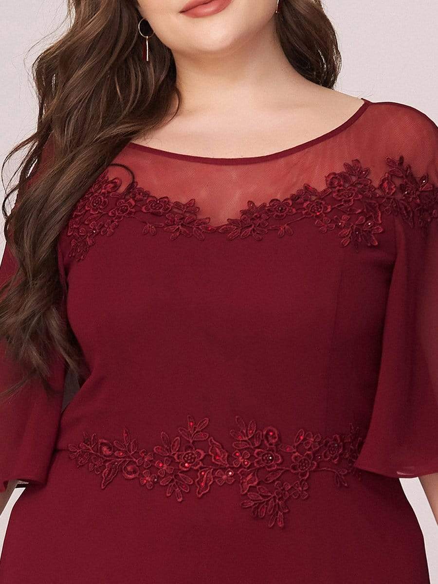Color=Burgundy | Women'S Fluttering A-Line Chiffon Plus Size Evening Dress-Burgundy 1