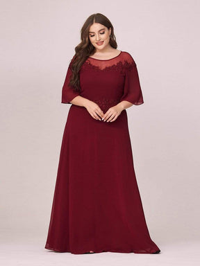 Color=Burgundy | Women'S Fluttering A-Line Chiffon Plus Size Evening Dress-Burgundy 1