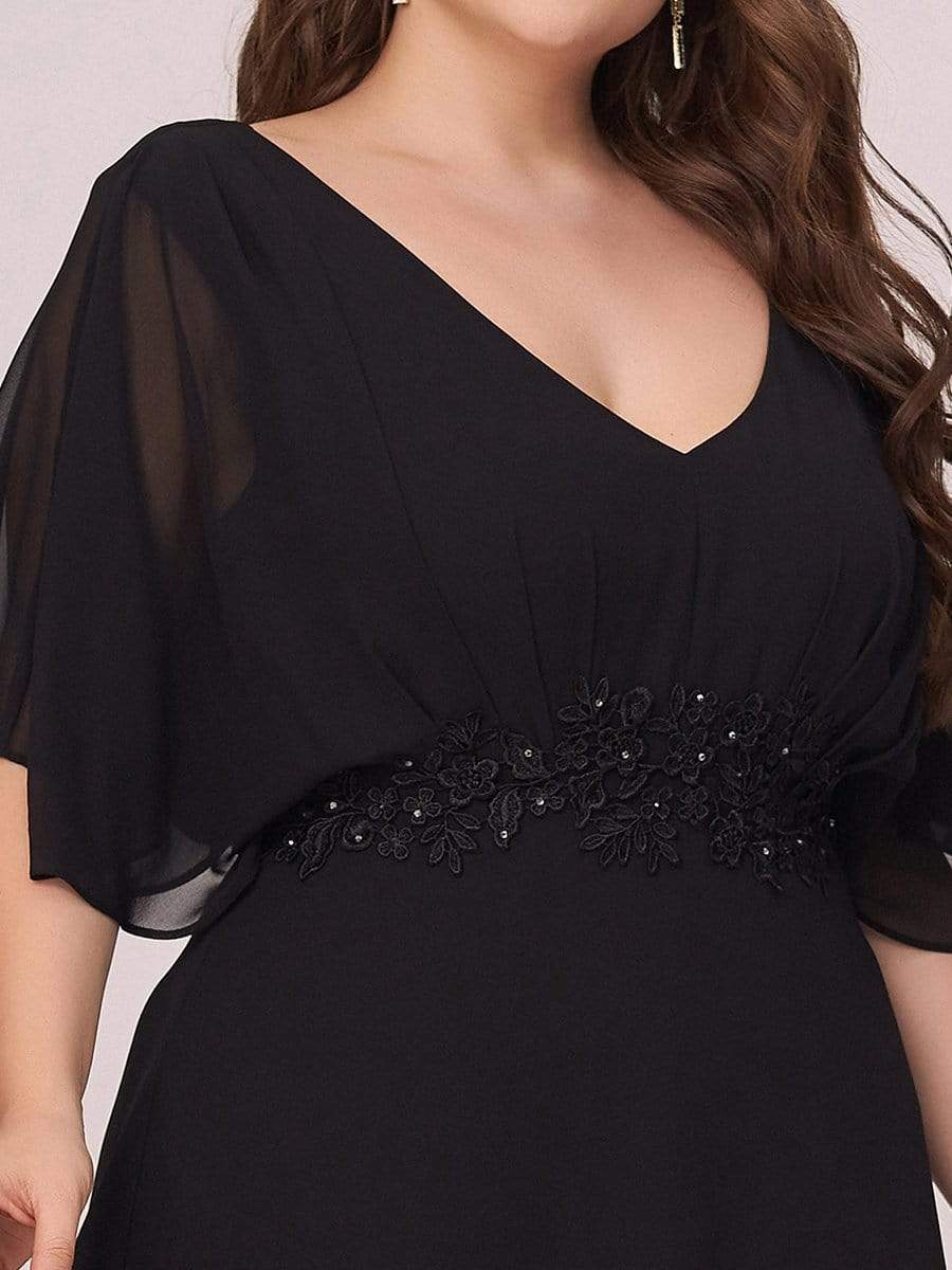 Color=Black | Stylish A-Line Plus Size Chiffon Evening Dress With Appliques-Black 1