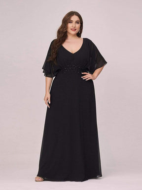 Color=Black | Stylish A-Line Plus Size Chiffon Evening Dress With Appliques-Black 1