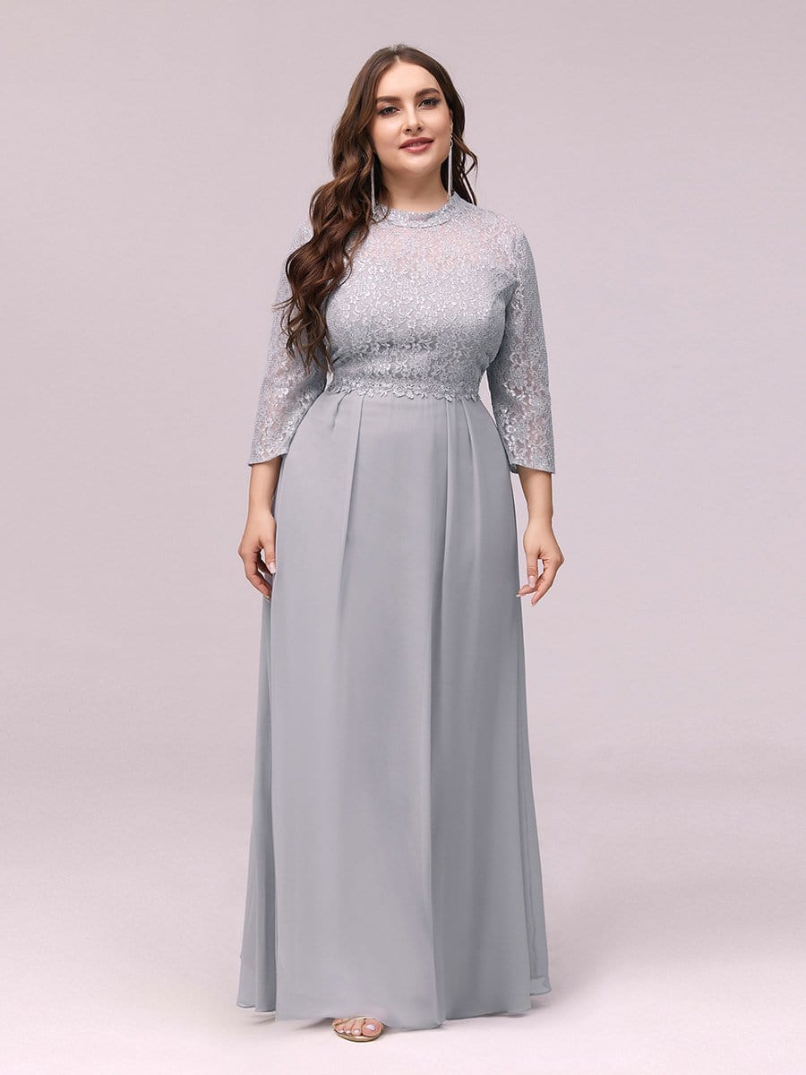 Color=Grey | Women'S Fashion A-Line Chiffon Evening Dress With Sequin-Grey 1