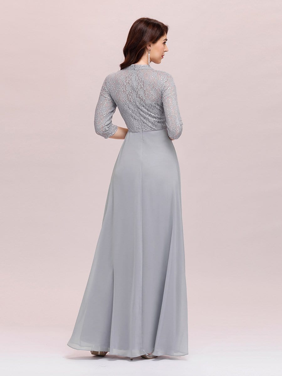 Color=Grey | Women'S Fashion A-Line Chiffon Evening Dress With Sequin-Grey 2