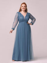 Color=Dusty Navy | Elegant Plus Size Tulle Maxi Long Evening Dress with Sequin-Dusty Navy 1