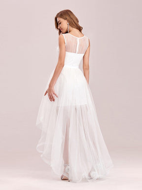 Color=Cream | Simple Two-Piece High-Low Sleeveless Wedding Dress-Cream 2