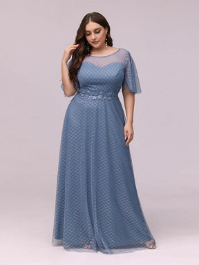 Color=Dusty Navy | Romantic A-Line Printed Tulle A-Line Prom Dresses With Appliques-Dusty Navy 4