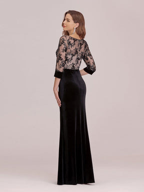 Color=Black | Sexy High Waist Velvet Straight Evening Dress With Lace Bodice-Black 2