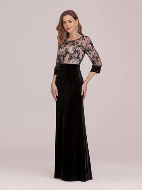 Color=Black | Sexy High Waist Velvet Straight Evening Dress With Lace Bodice-Black 3