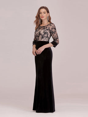 Color=Black | Sexy High Waist Velvet Straight Evening Dress With Lace Bodice-Black 4