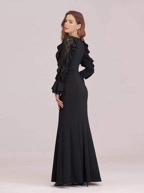 Color=Black | Women'S Elegant Long Sleeves Maxi Fishtail Evening Dress-Black 2